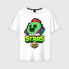 Женская футболка хлопок Oversize с принтом BRAWL STARS SPIKE , 100% хлопок | свободный крой, круглый ворот, спущенный рукав, длина до линии бедер
 | bibi | brawl stars | coach mike | crow | leon | leon shark | max | mecha crow | mr.p | phoenix | sally leon | spike | sprout | unicorn | virus 8 bit | werewolf | ворон | оборотень | пингвин