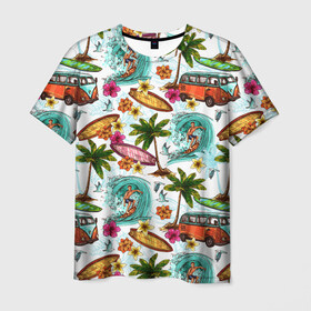 Мужская футболка 3D с принтом Летнее Настроение , 100% полиэфир | прямой крой, круглый вырез горловины, длина до линии бедер | волны | деревья | купальник | лето | листья | море | океан | остров | отпуск | пальмы | пляж | природа | птицы | путешествие | серфинг | солнце | спорт | таиланд | тропики | туризм | цветы