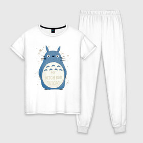 Женская пижама хлопок с принтом My Neighbor Totoro , 100% хлопок | брюки и футболка прямого кроя, без карманов, на брюках мягкая резинка на поясе и по низу штанин | Тематика изображения на принте: totoro | аниме | мой сосед тоторо | мультфильм | тоторо | фэнтези | хаяо миядзаки
