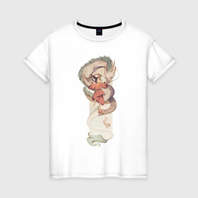 Женская футболка хлопок с принтом Хаку и Тихиро , 100% хлопок | прямой крой, круглый вырез горловины, длина до линии бедер, слегка спущенное плечо | studio ghibli | аниме | унесённые призраками | хаяо миядзаки