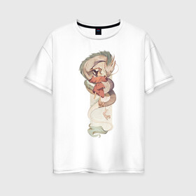 Женская футболка хлопок Oversize с принтом Хаку и Тихиро , 100% хлопок | свободный крой, круглый ворот, спущенный рукав, длина до линии бедер
 | studio ghibli | аниме | унесённые призраками | хаяо миядзаки