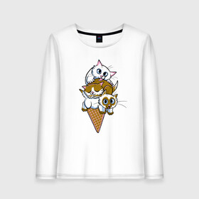 Женский лонгслив хлопок с принтом Ice Cream Cats , 100% хлопок |  | animal | cat | cute | kitty | meow | друг | еда | животные | киска | китти | кот | котенок | котик | кошечка | кошка | лев | леопард | милый | мороженое | мур | мяу | пантера | питомец | рысь | тигр | улыбка