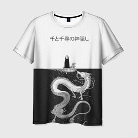 Мужская футболка 3D с принтом Тихиро плывет вместе с Безликим , 100% полиэфир | прямой крой, круглый вырез горловины, длина до линии бедер | studio ghibli | аниме | унесённые призраками | хаяо миядзаки