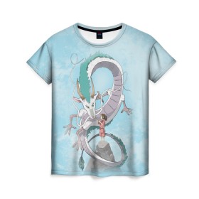 Женская футболка 3D с принтом Унесённые призраками , 100% полиэфир ( синтетическое хлопкоподобное полотно) | прямой крой, круглый вырез горловины, длина до линии бедер | studio ghibli | аниме | унесённые призраками | хаяо миядзаки