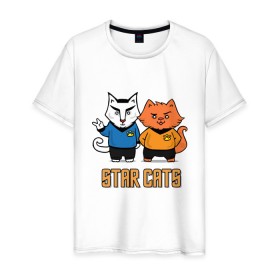 Мужская футболка хлопок с принтом Star Cats , 100% хлопок | прямой крой, круглый вырез горловины, длина до линии бедер, слегка спущенное плечо. | Тематика изображения на принте: animal | cat | cute | kitty | meow | друг | животные | киска | китти | кот | котенок | котик | кошечка | кошка | лев | леопард | милый | мур | мяу | пантера | питомец | рысь | тигр | улыбка