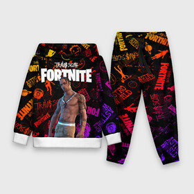 Детский костюм 3D (с толстовкой) с принтом TRAVIS SCOTT+FORTNITE ,  |  | america | astro jack | astroworld | cactus jack | fortnite | fortnite 2 | fortnite х | rap | travis scott | usa | wish you were here | америка | астро джек | зарубежный реп | кактус джек | реп | сша | трэвис скотт | фортнайт | фортнайт 2