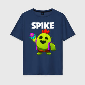 Женская футболка хлопок Oversize с принтом BRAWL STARS SPIKE , 100% хлопок | свободный крой, круглый ворот, спущенный рукав, длина до линии бедер
 | bibi | brawl stars | coach mike | crow | leon | leon shark | max | mecha crow | mr.p | phoenix | sally leon | spike | sprout | unicorn | virus 8 bit | werewolf | ворон | оборотень | пингвин