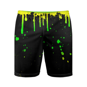Мужские шорты спортивные с принтом НЕОНОВЫЕ ПОДТЕКИ ,  |  | Тематика изображения на принте: вода | желтый | зеленый | капли | кляксы | краска | неон | неоновый | подтеки | пятна