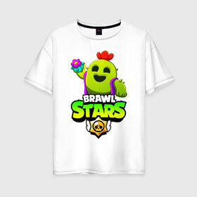 Женская футболка хлопок Oversize с принтом BRAWL STARS SPIKE , 100% хлопок | свободный крой, круглый ворот, спущенный рукав, длина до линии бедер
 | bibi | brawl stars | coach mike | crow | leon | leon shark | max | mecha crow | mr.p | phoenix | sally leon | spike | sprout | unicorn | virus 8 bit | werewolf | ворон | оборотень | пингвин