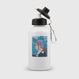 Бутылка спортивная с принтом Хаяо Миядзаки , металл | емкость — 500 мл, в комплекте две пластиковые крышки и карабин для крепления | hayao miyazaki | аниме | гибли | студия ghibli | хаяо миядзаки