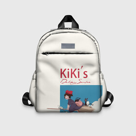 Детский рюкзак 3D с принтом Kiki’s Delivery Service на метле , 100% полиэстер | лямки с регулируемой длиной, сверху петелька, чтобы рюкзак можно было повесить на вешалку. Основное отделение закрывается на молнию, как и внешний карман. Внутри дополнительный карман. По бокам два дополнительных кармашка | Тематика изображения на принте: kiki’s delivery service | аниме | ведьмина служба доставки | мультфильм