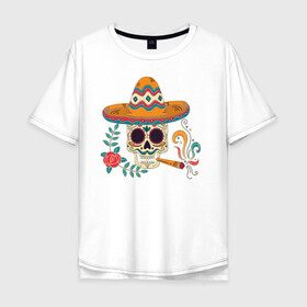 Мужская футболка хлопок Oversize с принтом Фестиваль , 100% хлопок | свободный крой, круглый ворот, “спинка” длиннее передней части | мексика | мексика. | череп