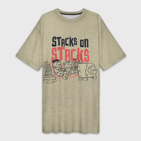 Платье-футболка 3D с принтом STACKS ON STACKS ,  |  | bamm bamm rubble | barney rubble | bedrock | betty rubble | dino | flintstones | fred flintstone | hoppy | pebbles | stone age | vdgerir | wilma | флинстоун | флинтстоун