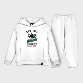 Детский костюм хлопок Oversize с принтом SAN JOSE SHARKS ,  |  | hockey | nhl | san jose | sharks | sport | usa | акулы | надпись | нхл | сан хосе | символы | сообщение | спорт | сша | текст | фраза | хоккей | цитаты | шайбу