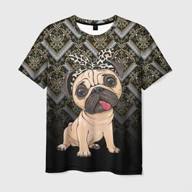 Мужская футболка 3D с принтом милый мопс , 100% полиэфир | прямой крой, круглый вырез горловины, длина до линии бедер | versace | арт | версаче | гламурный | животные | золото | картинка | леопард | милый | мода | мопс | мопсиха | пес | песик | рисунок | собака