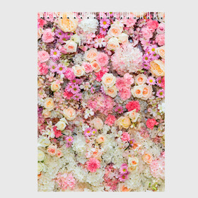 Скетчбук с принтом Цветочное поле , 100% бумага
 | 48 листов, плотность листов — 100 г/м2, плотность картонной обложки — 250 г/м2. Листы скреплены сверху удобной пружинной спиралью | doodling | textures | tiles | белый | дудлинг | желтый | красный | розовый | розы | тайлы | текстуры | фиолетовый | фон | цветы