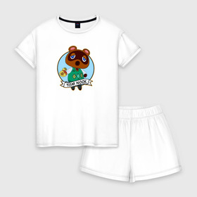 Женская пижама с шортиками хлопок с принтом Tom Nook , 100% хлопок | футболка прямого кроя, шорты свободные с широкой мягкой резинкой | animal crossing | isabelle | tom nook | энимал кроссинг