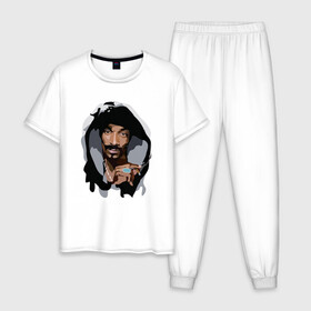 Мужская пижама хлопок с принтом Snoop Dogg , 100% хлопок | брюки и футболка прямого кроя, без карманов, на брюках мягкая резинка на поясе и по низу штанин
 | Тематика изображения на принте: 2pac | black | dog | dr dre | hip hop | rap | snoop dogg | west coast | гангстер | микрофон | музыка | рифма | рэп | рэпер | снуп дог | собака | хип хоп
