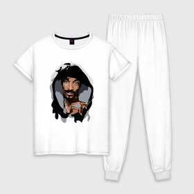 Женская пижама хлопок с принтом Snoop Dogg , 100% хлопок | брюки и футболка прямого кроя, без карманов, на брюках мягкая резинка на поясе и по низу штанин | 2pac | black | dog | dr dre | hip hop | rap | snoop dogg | west coast | гангстер | микрофон | музыка | рифма | рэп | рэпер | снуп дог | собака | хип хоп