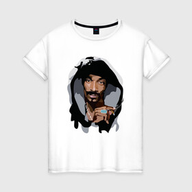 Женская футболка хлопок с принтом Snoop Dogg , 100% хлопок | прямой крой, круглый вырез горловины, длина до линии бедер, слегка спущенное плечо | 2pac | black | dog | dr dre | hip hop | rap | snoop dogg | west coast | гангстер | микрофон | музыка | рифма | рэп | рэпер | снуп дог | собака | хип хоп