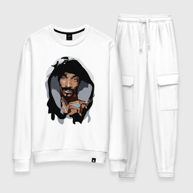Женский костюм хлопок с принтом Snoop Dogg , 100% хлопок | на свитшоте круглая горловина, мягкая резинка по низу. Брюки заужены к низу, на них два вида карманов: два 
