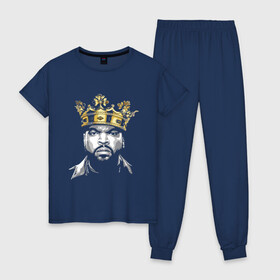 Женская пижама хлопок с принтом Ice Cube King , 100% хлопок | брюки и футболка прямого кроя, без карманов, на брюках мягкая резинка на поясе и по низу штанин | 2pac | black | compton | dog | dr dre | hip hop | ice cube | king | nwa | rap | snoop dogg | west coast | westside | айс кьюб | гангстер | голос улиц | король | микрофон | музыка | рифма | рэп | рэпер | хип хоп