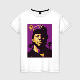 Женская футболка хлопок с принтом Ice Cube , 100% хлопок | прямой крой, круглый вырез горловины, длина до линии бедер, слегка спущенное плечо | 2pac | black | compton | dog | dr dre | hip hop | ice cube | nwa | rap | snoop dogg | west coast | westside | айс кьюб | гангстер | голос улиц | микрофон | музыка | рифма | рэп | рэпер | хип хоп