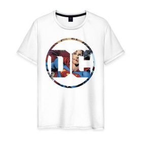 Мужская футболка хлопок с принтом Superman , 100% хлопок | прямой крой, круглый вырез горловины, длина до линии бедер, слегка спущенное плечо. | dc | shtatjl | superman | логотип | супермен