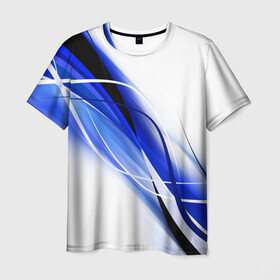 Мужская футболка 3D с принтом GEOMETRY STRIPES BLUE , 100% полиэфир | прямой крой, круглый вырез горловины, длина до линии бедер | abstraction | geometry | hexagon | neon | paints | stripes | texture | triangle | абстракция | брызги | геометрия | краски | неон | неоновый | соты | текстура