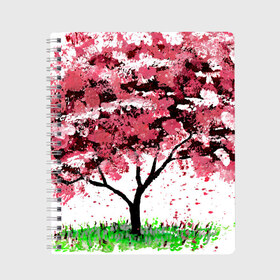 Тетрадь с принтом Сакура , 100% бумага | 48 листов, плотность листов — 60 г/м2, плотность картонной обложки — 250 г/м2. Листы скреплены сбоку удобной пружинной спиралью. Уголки страниц и обложки скругленные. Цвет линий — светло-серый
 | Тематика изображения на принте: pink | sakura | tree | дерево | дерево сакуры | природа | розовое | сакура | цветущее дерево