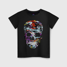 Детская футболка хлопок с принтом Skull , 100% хлопок | круглый вырез горловины, полуприлегающий силуэт, длина до линии бедер | color | fashion | grin | jaw | orbits | paint | skull | teeth | vanguard | глазницы | зубы | краска | мода | оскал | пасть | цвет | череп