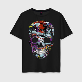 Женская футболка хлопок Oversize с принтом Skull , 100% хлопок | свободный крой, круглый ворот, спущенный рукав, длина до линии бедер
 | color | fashion | grin | jaw | orbits | paint | skull | teeth | vanguard | глазницы | зубы | краска | мода | оскал | пасть | цвет | череп