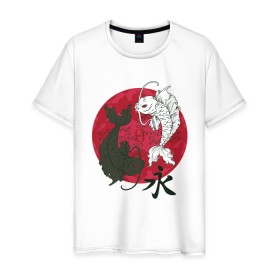 Мужская футболка хлопок с принтом Инь-янь , 100% хлопок | прямой крой, круглый вырез горловины, длина до линии бедер, слегка спущенное плечо. | инь янь | рыбы | япония
