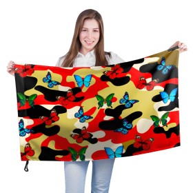 Флаг 3D с принтом Камуфляжные бабочки , 100% полиэстер | плотность ткани — 95 г/м2, размер — 67 х 109 см. Принт наносится с одной стороны | Тематика изображения на принте: бабочки | камуфляж | камуфляжные бабочки | хаки