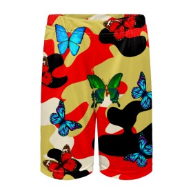Детские спортивные шорты 3D с принтом Камуфляжные бабочки ,  100% полиэстер
 | пояс оформлен широкой мягкой резинкой, ткань тянется
 | бабочки | камуфляж | камуфляжные бабочки | хаки