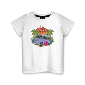Детская футболка хлопок с принтом Hello Summer , 100% хлопок | круглый вырез горловины, полуприлегающий силуэт, длина до линии бедер | Тематика изображения на принте: beach | fun | sea | summer | vacation | веселье | лето | море | отдых | пляж