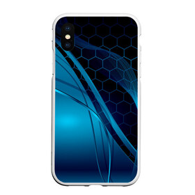 Чехол для iPhone XS Max матовый с принтом ABSTRACT BLUE , Силикон | Область печати: задняя сторона чехла, без боковых панелей | abstraction | geometry | hexagon | neon | paints | stripes | texture | triangle | абстракция | брызги | геометрия | краски | неон | неоновый | соты | текстура