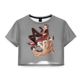 Женская футболка Crop-top 3D с принтом Дазай и Чуя , 100% полиэстер | круглая горловина, длина футболки до линии талии, рукава с отворотами | bungou stray dogs | аниме | великие из бродячих псов | дазай и чуя