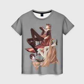 Женская футболка 3D с принтом Дазай и Чуя , 100% полиэфир ( синтетическое хлопкоподобное полотно) | прямой крой, круглый вырез горловины, длина до линии бедер | bungou stray dogs | аниме | великие из бродячих псов | дазай и чуя