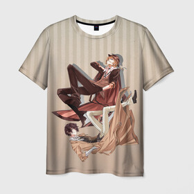 Мужская футболка 3D с принтом Дазай и ЧУя , 100% полиэфир | прямой крой, круглый вырез горловины, длина до линии бедер | Тематика изображения на принте: bungou stray dogs | аниме | великие из бродячих псов | дазай и чуя