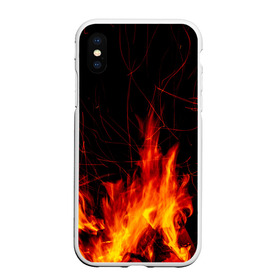 Чехол для iPhone XS Max матовый с принтом Ночной костер в лесу , Силикон | Область печати: задняя сторона чехла, без боковых панелей | Тематика изображения на принте: дрова | искры | ночь | огонь