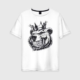 Женская футболка хлопок Oversize с принтом Medved , 100% хлопок | свободный крой, круглый ворот, спущенный рукав, длина до линии бедер
 | Тематика изображения на принте: bear | crown | forest | hunter | king | medved | siberia | sibir | арт | взгляд | гризли | животные | загон | картинка | король | корона | лес | медвед | медведь | мужик | оскал | охота | охотник | рисунок | сибирь | царь | шерсть