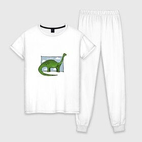 Женская пижама хлопок с принтом Динозавр , 100% хлопок | брюки и футболка прямого кроя, без карманов, на брюках мягкая резинка на поясе и по низу штанин | dinosaur | t rex | арт | динозавр | животные | картинка | рисунок