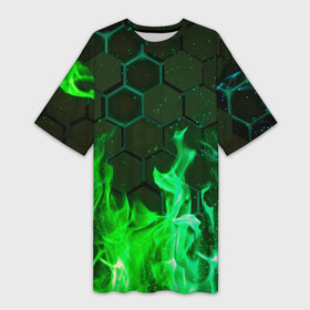 Платье-футболка 3D с принтом Fire ,  |  | fire | psicodelic | абстрактный | абстракция | зелёный | зеленый огонь | калейдоскоп | огонь | пламя | пламя космос | психоделика | радужный | разводы красок | северное сияние | фракталы