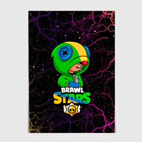 Постер с принтом Leon Brawl Stars , 100% бумага
 | бумага, плотность 150 мг. Матовая, но за счет высокого коэффициента гладкости имеет небольшой блеск и дает на свету блики, но в отличии от глянцевой бумаги не покрыта лаком | brawl stars | brawl stars leon | leon | leon green | бравл старс | зеленый леон | леон | леон огонь | леон старс | скин зеленый