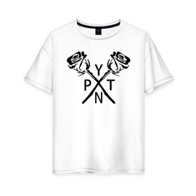 Женская футболка хлопок Oversize с принтом PYTN X ROSE. , 100% хлопок | свободный крой, круглый ворот, спущенный рукав, длина до линии бедер
 | payton | payton moormeie | pytn | rose | блогер | знаменитость | пейтон | пейтон моормиер | тиктоенр