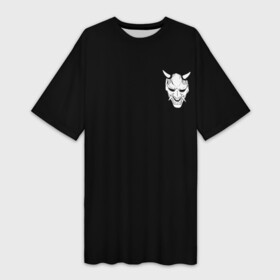 Платье-футболка 3D с принтом Демон Они (Принт на спине) ,  |  | cyberpunk | demon | japan | kyoto | oni | tokyo | аниме | демон | киберпанк | маска | они | стиль | ханья | япония | японский