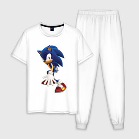 Мужская пижама хлопок с принтом Sonic , 100% хлопок | брюки и футболка прямого кроя, без карманов, на брюках мягкая резинка на поясе и по низу штанин
 | sonic | видеоигры | ежик | соник | соник в кино