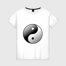 Женская футболка хлопок с принтом Инь янь , 100% хлопок | прямой крой, круглый вырез горловины, длина до линии бедер, слегка спущенное плечо | инь ян | инь янь | китай | противоположности | философия