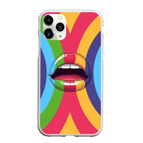 Чехол для iPhone 11 Pro Max матовый с принтом Радужные губы , Силикон |  | вписка | губы | зубы | клуб | пафос | пафосная | поцелуй | радуга | радужно | рот | сочность | сочные | туса | тусовка | улыбка | язык